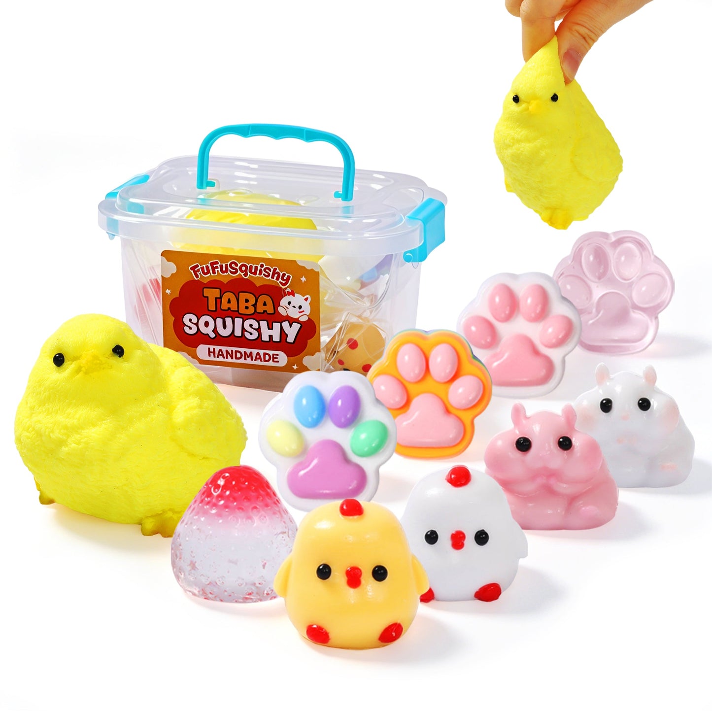 FUFUSQUISHY 10 Pack Chick Mix Taba Squishy Toys Kit with Toy Set Box & Cute Stickers, Handmade Kawaii Taba Squishies, Stress Relief Sensory Fidget Toys, Party Favors for Kids Ages 4-8 8-12, Holiday Gifts & Basket Stuffers