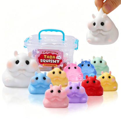 FUFUSQUISHY 10 Pack Hamster Taba Squishy Toys Kit with Toy Set Box & Cute Stickers, Handmade Kawaii Taba Squishies, Stress Relief Sensory Fidget Toys, Party Favors for Kids Ages 4-8 8-12, Holiday Gifts & Basket Stuffers