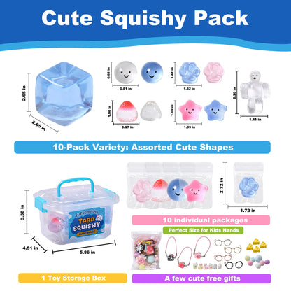FUFUSQUISHY 10 Pack Crystal Mix Taba Squishy Toys Kit with Toy Set Box & Cute Stickers, Handmade Kawaii Taba Squishies, Stress Relief Sensory Fidget Toys, Party Favors for Kids Ages 4-8 8-12, Holiday Gifts & Basket Stuffers