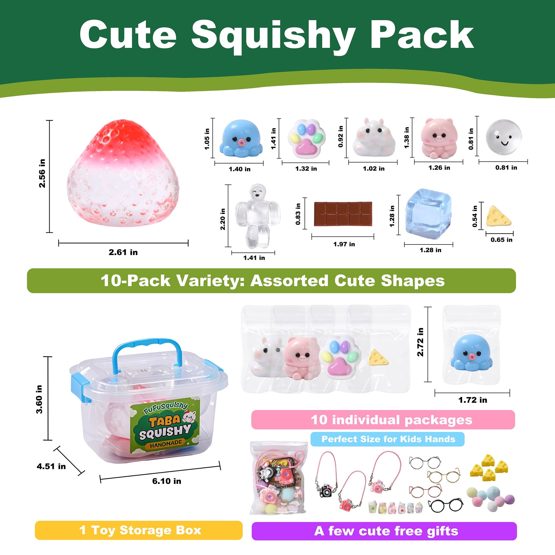 FUFUSQUISHY 10 Pack Strawberry Mix Taba Squishy Toys Kit with Toy Set Box & Cute Stickers, Handmade Kawaii Taba Squishies, Stress Relief Sensory Fidget Toys, Party Favors for Kids Ages 4-8 8-12, Holiday Gifts & Basket Stuffers