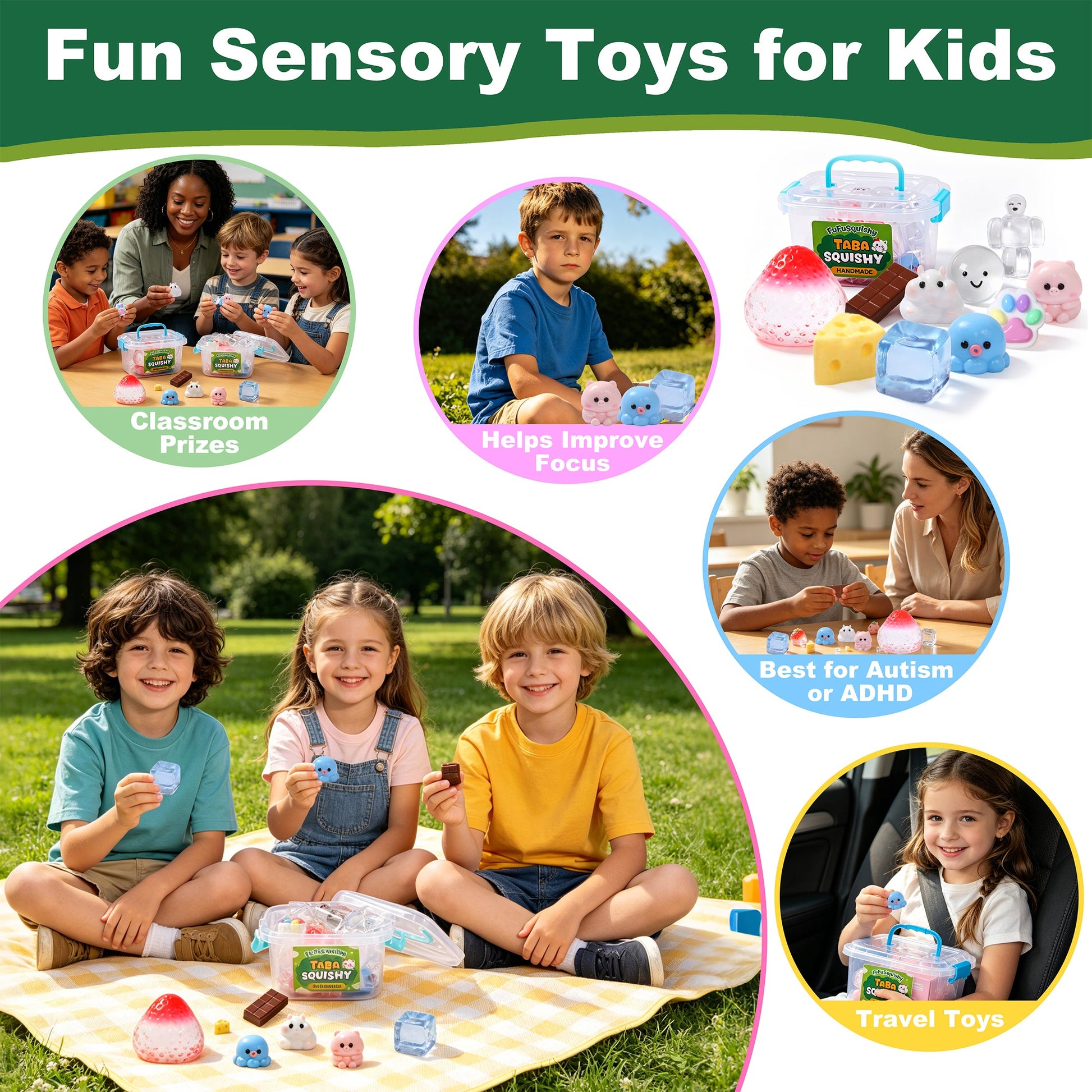 FUFUSQUISHY 10 Pack Strawberry Mix Taba Squishy Toys Kit with Toy Set Box & Cute Stickers, Handmade Kawaii Taba Squishies, Stress Relief Sensory Fidget Toys, Party Favors for Kids Ages 4-8 8-12, Holiday Gifts & Basket Stuffers