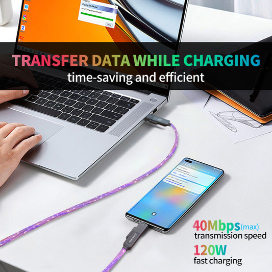 Mokongfu 120W 4-in-1 LED Charging Cable – 120W Fast Charge, USB-A/C, EVA Case Included（Bright and colorful light）