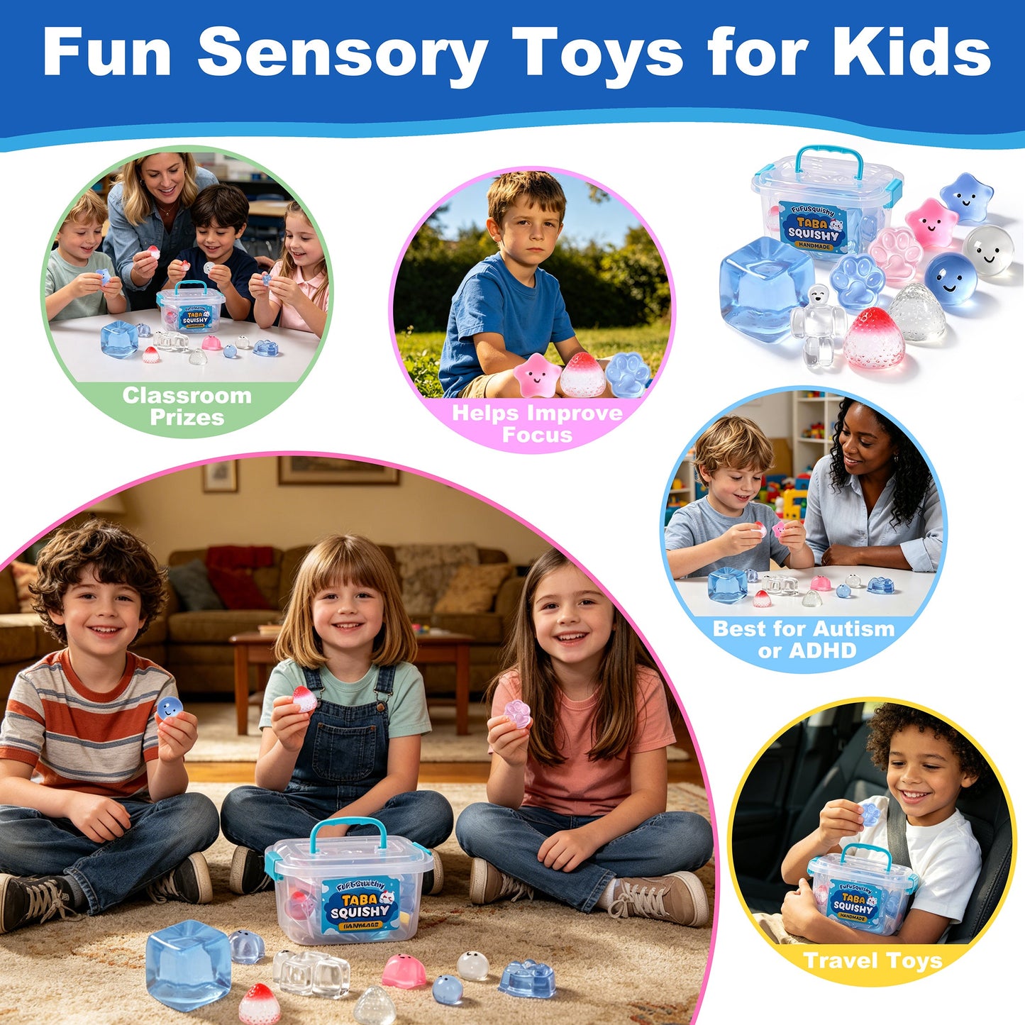 FUFUSQUISHY 10 Pack Crystal Mix Taba Squishy Toys Kit with Toy Set Box & Cute Stickers, Handmade Kawaii Taba Squishies, Stress Relief Sensory Fidget Toys, Party Favors for Kids Ages 4-8 8-12, Holiday Gifts & Basket Stuffers
