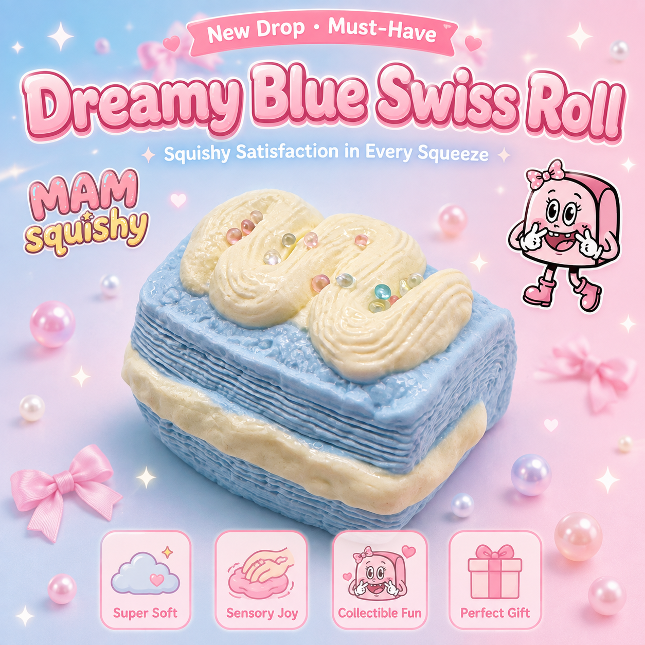 Blue Swiss Roll squishy toy alternate view 2