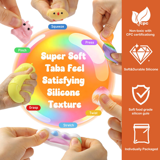 FUFUSQUISHY 10 Pack Chick Mix Taba Squishy Toys Kit with Toy Set Box & Cute Stickers, Handmade Kawaii Taba Squishies, Stress Relief Sensory Fidget Toys, Party Favors for Kids Ages 4-8 8-12, Holiday Gifts & Basket Stuffers