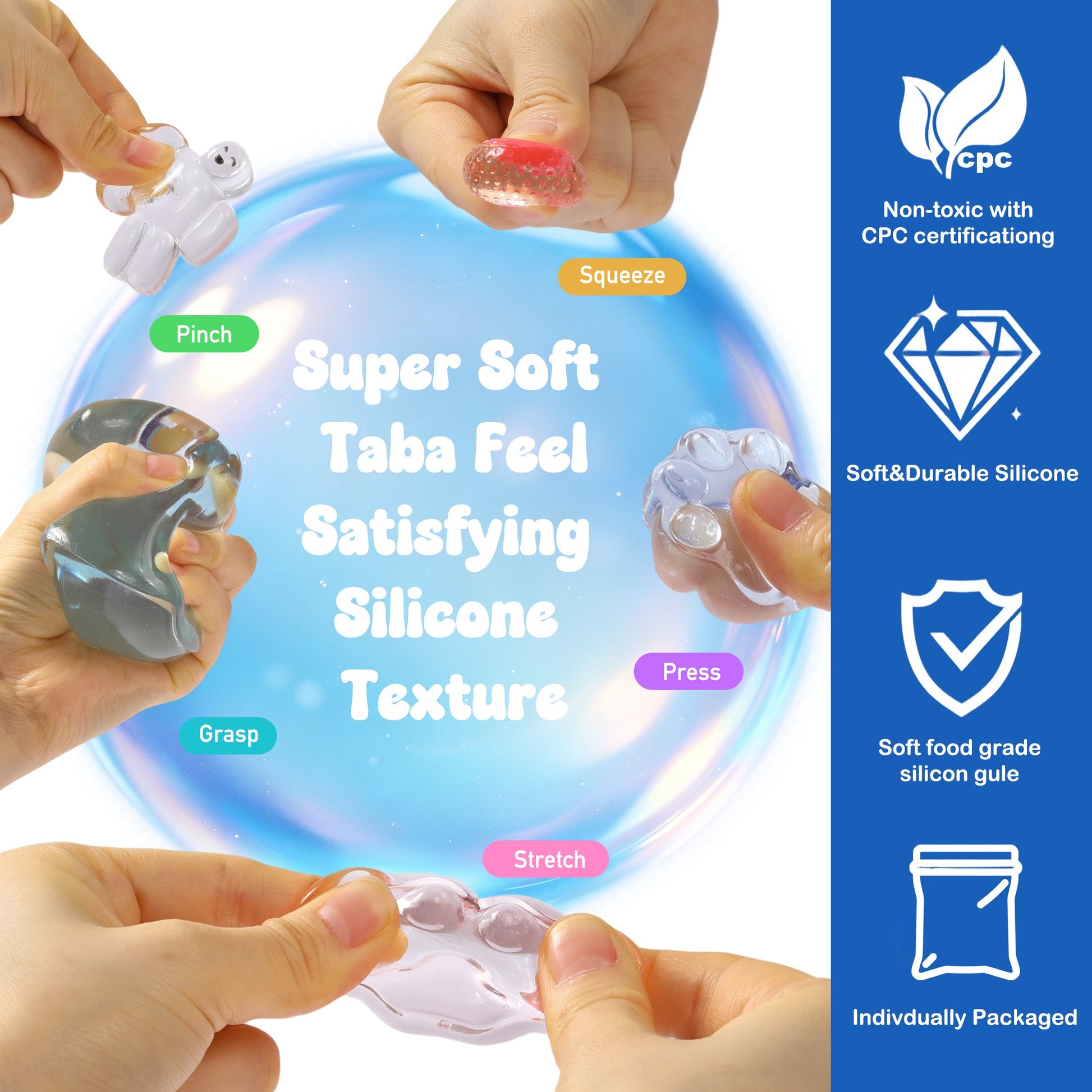 FUFUSQUISHY 10 Pack Crystal Mix Taba Squishy Toys Kit with Toy Set Box & Cute Stickers, Handmade Kawaii Taba Squishies, Stress Relief Sensory Fidget Toys, Party Favors for Kids Ages 4-8 8-12, Holiday Gifts & Basket Stuffers