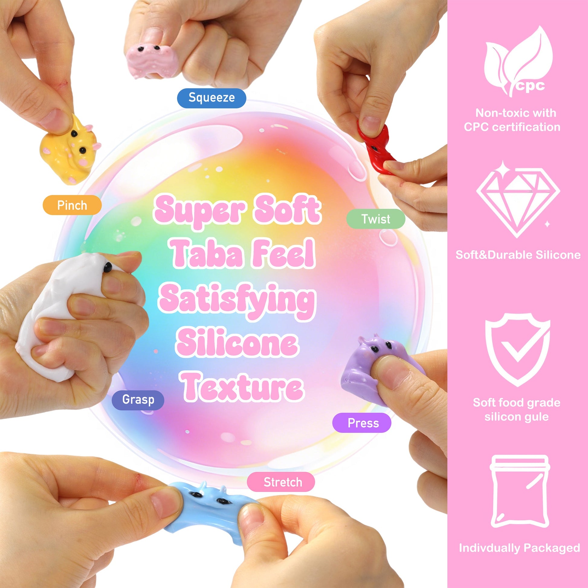 FUFUSQUISHY 10 Pack Hamster Taba Squishy Toys Kit with Toy Set Box & Cute Stickers, Handmade Kawaii Taba Squishies, Stress Relief Sensory Fidget Toys, Party Favors for Kids Ages 4-8 8-12, Holiday Gifts & Basket Stuffers