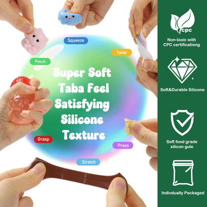 FUFUSQUISHY 10 Pack Strawberry Mix Taba Squishy Toys Kit with Toy Set Box & Cute Stickers, Handmade Kawaii Taba Squishies, Stress Relief Sensory Fidget Toys, Party Favors for Kids Ages 4-8 8-12, Holiday Gifts & Basket Stuffers