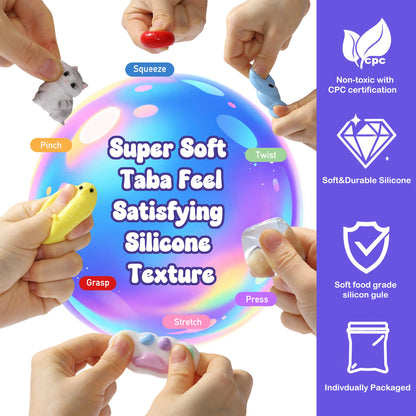 FUFUSQUISHY 10 Pack Popular Mix Taba Squishy Toys Kit with Toy Set Box & Cute Stickers, Handmade Kawaii Taba Squishies, Stress Relief Sensory Fidget Toys, Party Favors for Kids Ages 4-8 8-12, Holiday Gifts & Basket Stuffers