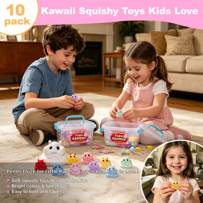 FUFUSQUISHY 10 Pack Hamster Taba Squishy Toys Kit with Toy Set Box & Cute Stickers, Handmade Kawaii Taba Squishies, Stress Relief Sensory Fidget Toys, Party Favors for Kids Ages 4-8 8-12, Holiday Gifts & Basket Stuffers