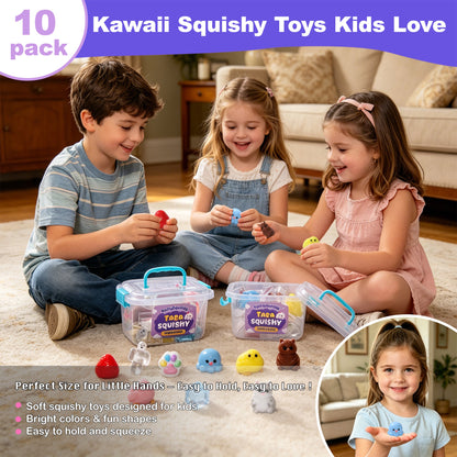 FUFUSQUISHY 10 Pack Popular Mix Taba Squishy Toys Kit with Toy Set Box & Cute Stickers, Handmade Kawaii Taba Squishies, Stress Relief Sensory Fidget Toys, Party Favors for Kids Ages 4-8 8-12, Holiday Gifts & Basket Stuffers