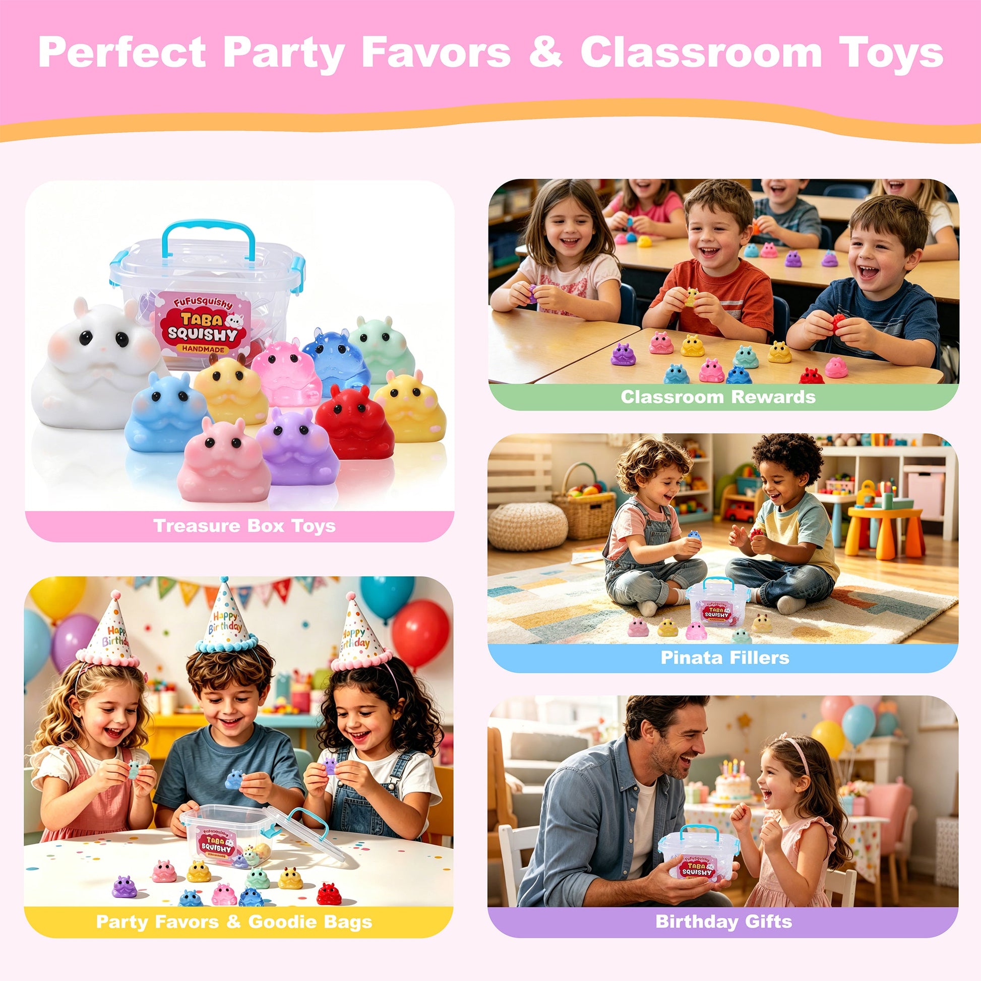 FUFUSQUISHY 10 Pack Hamster Taba Squishy Toys Kit with Toy Set Box & Cute Stickers, Handmade Kawaii Taba Squishies, Stress Relief Sensory Fidget Toys, Party Favors for Kids Ages 4-8 8-12, Holiday Gifts & Basket Stuffers