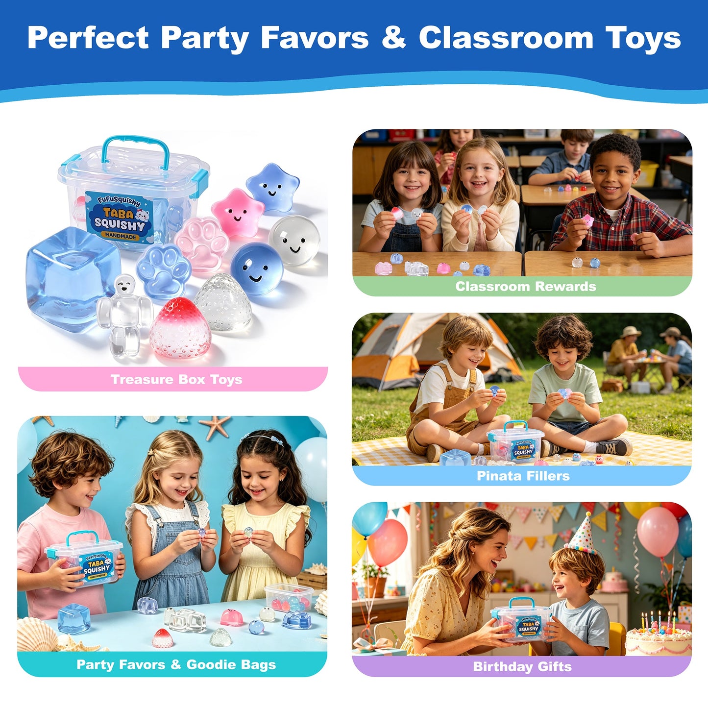 FUFUSQUISHY 10 Pack Crystal Mix Taba Squishy Toys Kit with Toy Set Box & Cute Stickers, Handmade Kawaii Taba Squishies, Stress Relief Sensory Fidget Toys, Party Favors for Kids Ages 4-8 8-12, Holiday Gifts & Basket Stuffers