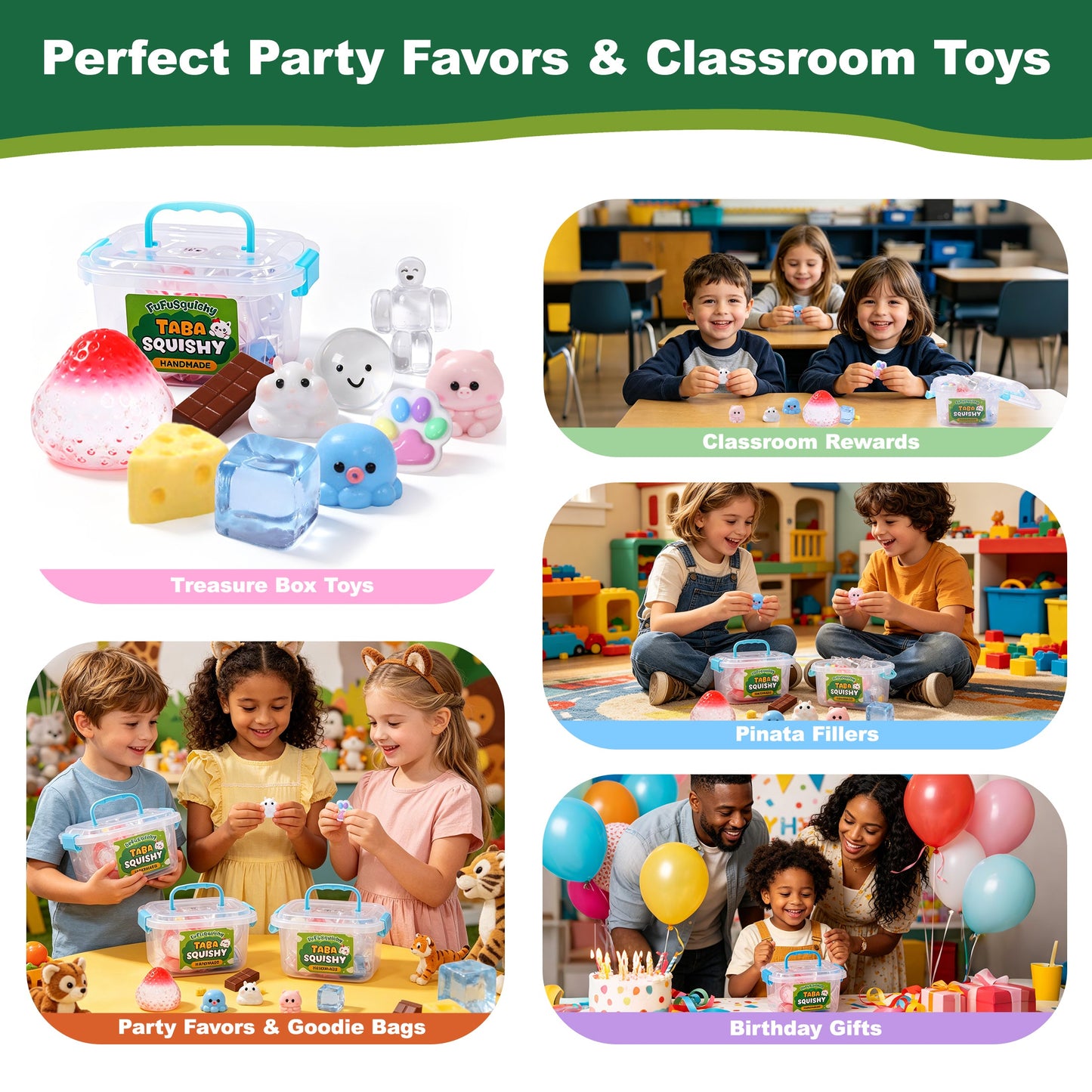 FUFUSQUISHY 10 Pack Strawberry Mix Taba Squishy Toys Kit with Toy Set Box & Cute Stickers, Handmade Kawaii Taba Squishies, Stress Relief Sensory Fidget Toys, Party Favors for Kids Ages 4-8 8-12, Holiday Gifts & Basket Stuffers