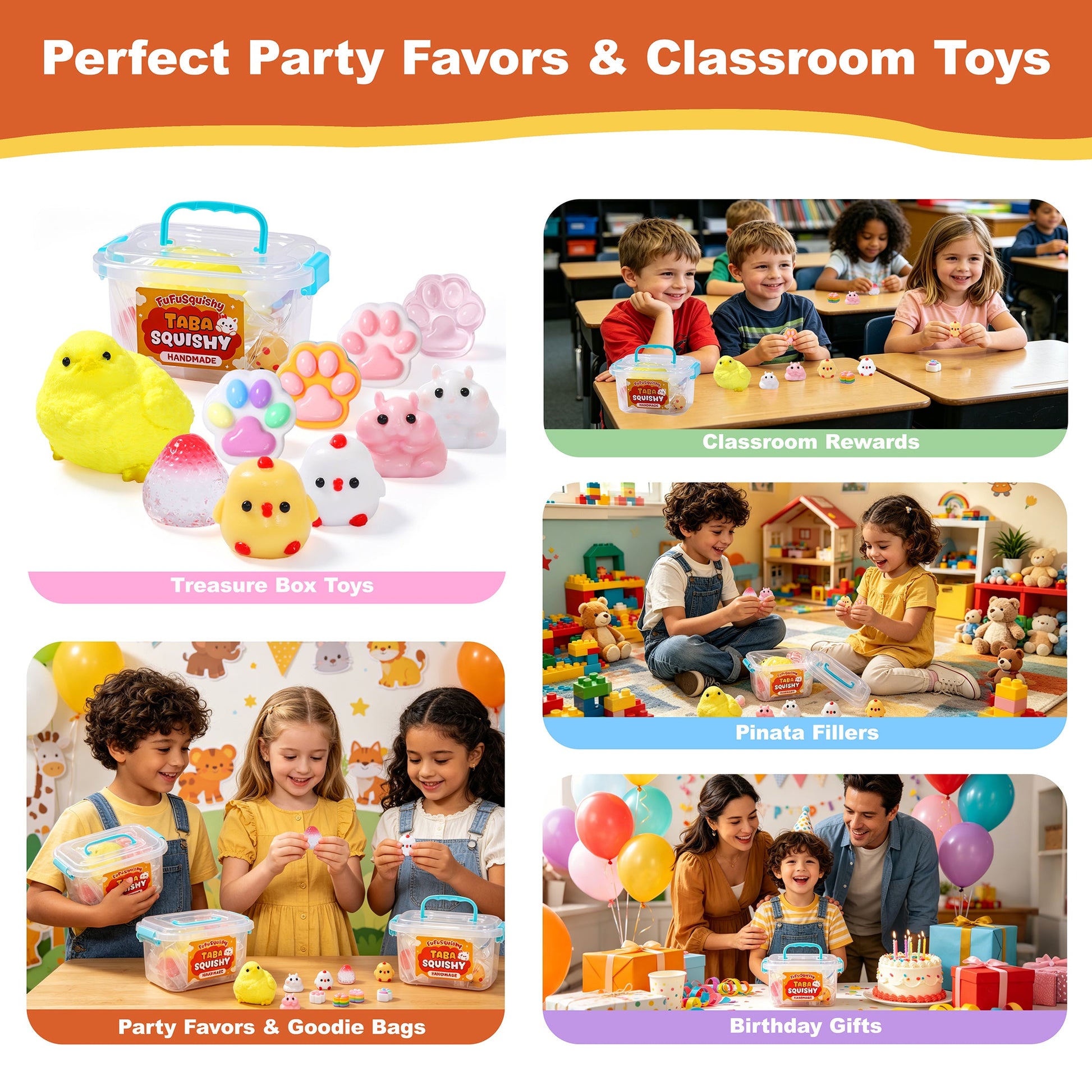 FUFUSQUISHY 10 Pack Chick Mix Taba Squishy Toys Kit with Toy Set Box & Cute Stickers, Handmade Kawaii Taba Squishies, Stress Relief Sensory Fidget Toys, Party Favors for Kids Ages 4-8 8-12, Holiday Gifts & Basket Stuffers