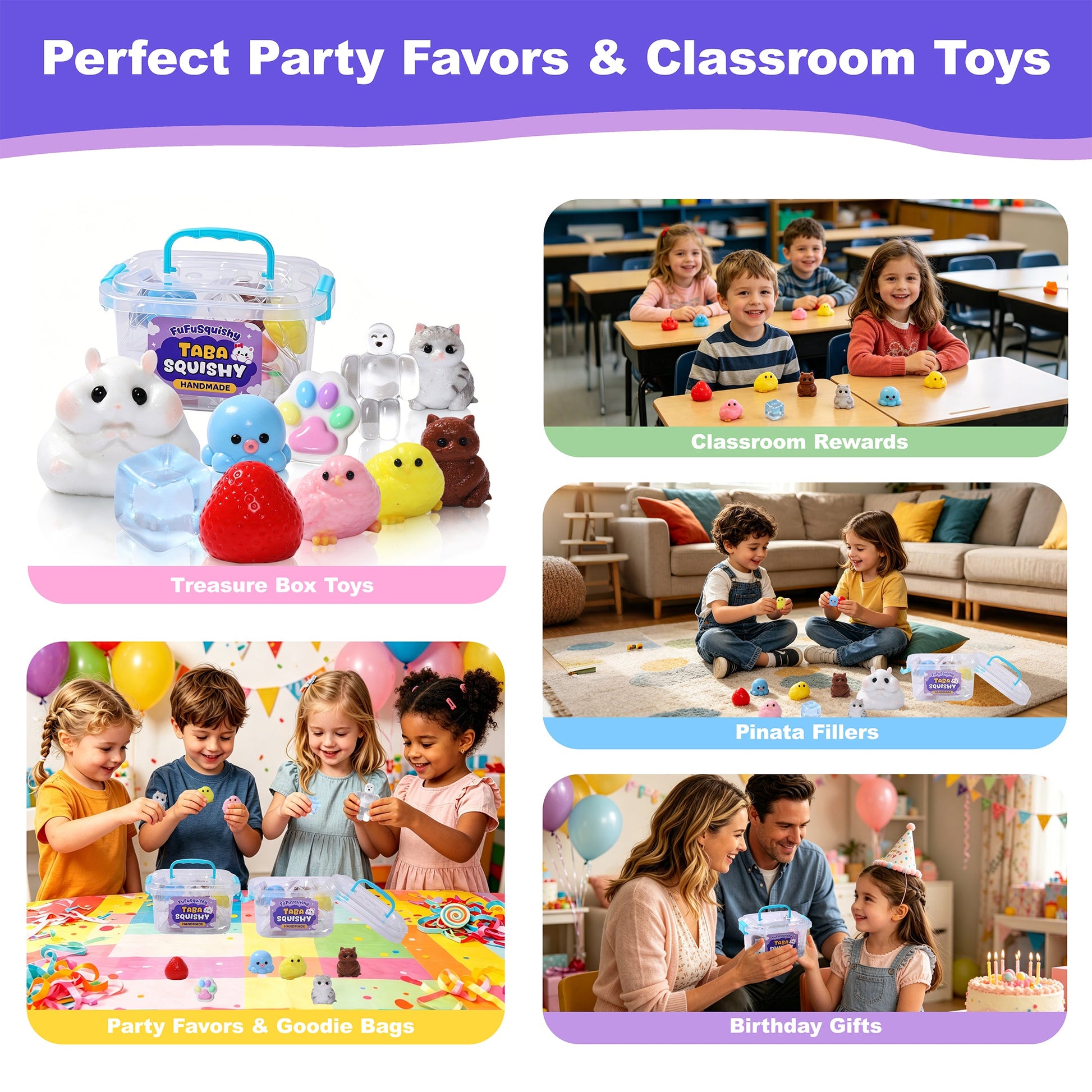 FUFUSQUISHY 10 Pack Popular Mix Taba Squishy Toys Kit with Toy Set Box & Cute Stickers, Handmade Kawaii Taba Squishies, Stress Relief Sensory Fidget Toys, Party Favors for Kids Ages 4-8 8-12, Holiday Gifts & Basket Stuffers