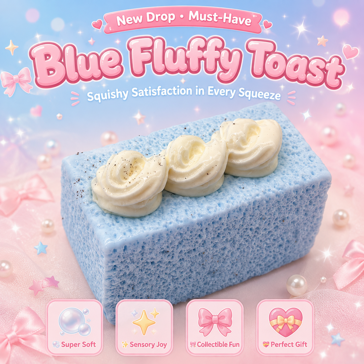 Blue Fluffy Toast squishy toy alternate view 2